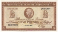 Provincial Bank Of Ireland Ltd 5 Pounds,  5. 7.1963